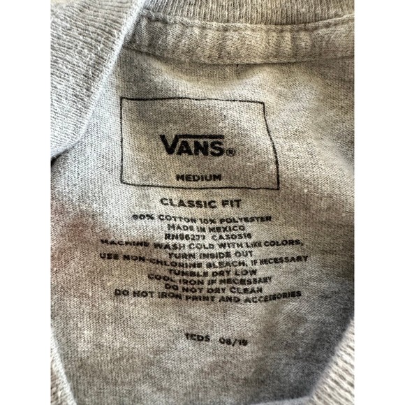 VANS Shirt Gray Long Sleeve Graphic Back Lightweight Crew Tee Skater - Picture 3 of 9